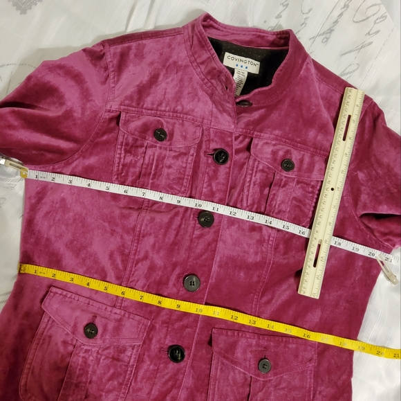 Covington Magenta Velvet Long Sleeve Jacket With 4 Pockets Size M/M (10-12) - Picture 4 of 9